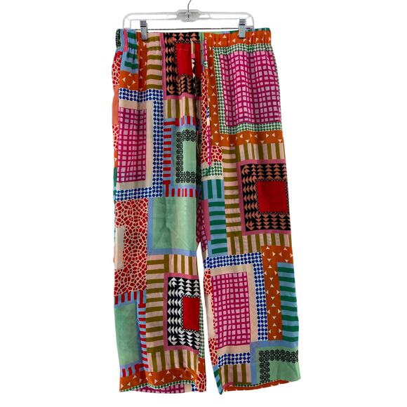Saloni Paige Patchwork Printed Silk Pants Size 10